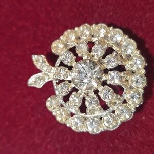 Vintage 1960s Mid Century Fruit Pin Brooch Clear Rhinestones - Bow